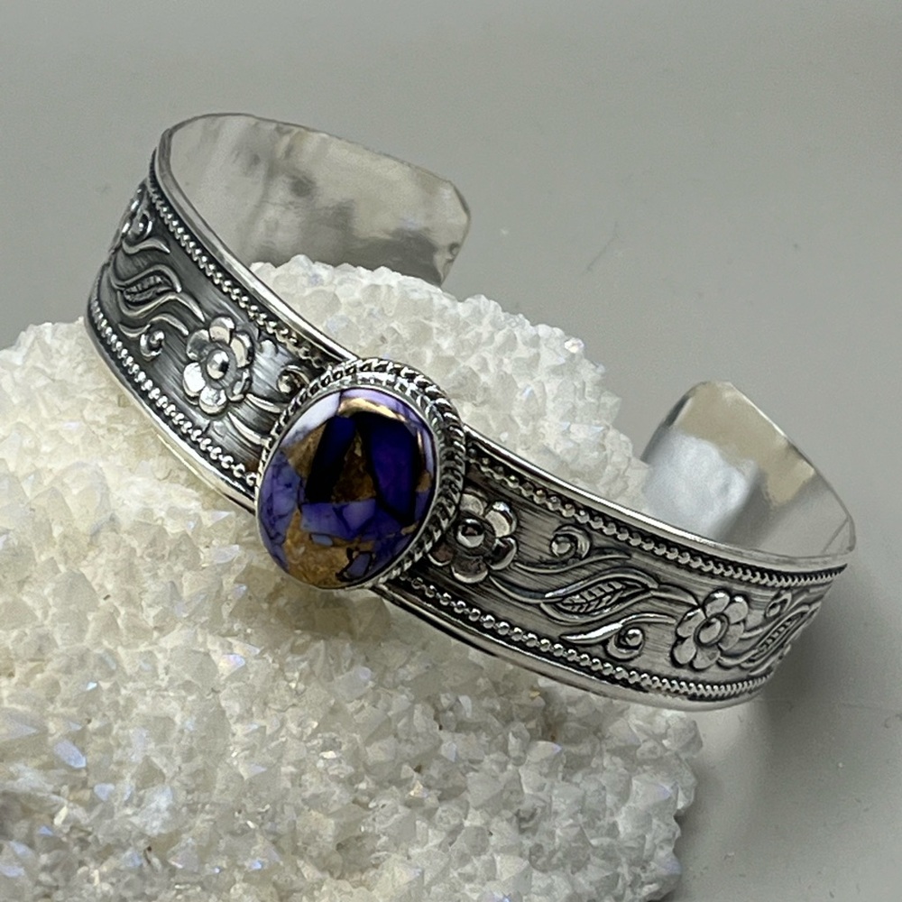 Elegant Sterling Silver and Purple with Copper Turquoise GemStone Bracelet